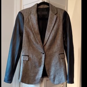 ZARA Tweed Blazer with Vegan Leather Sleeves